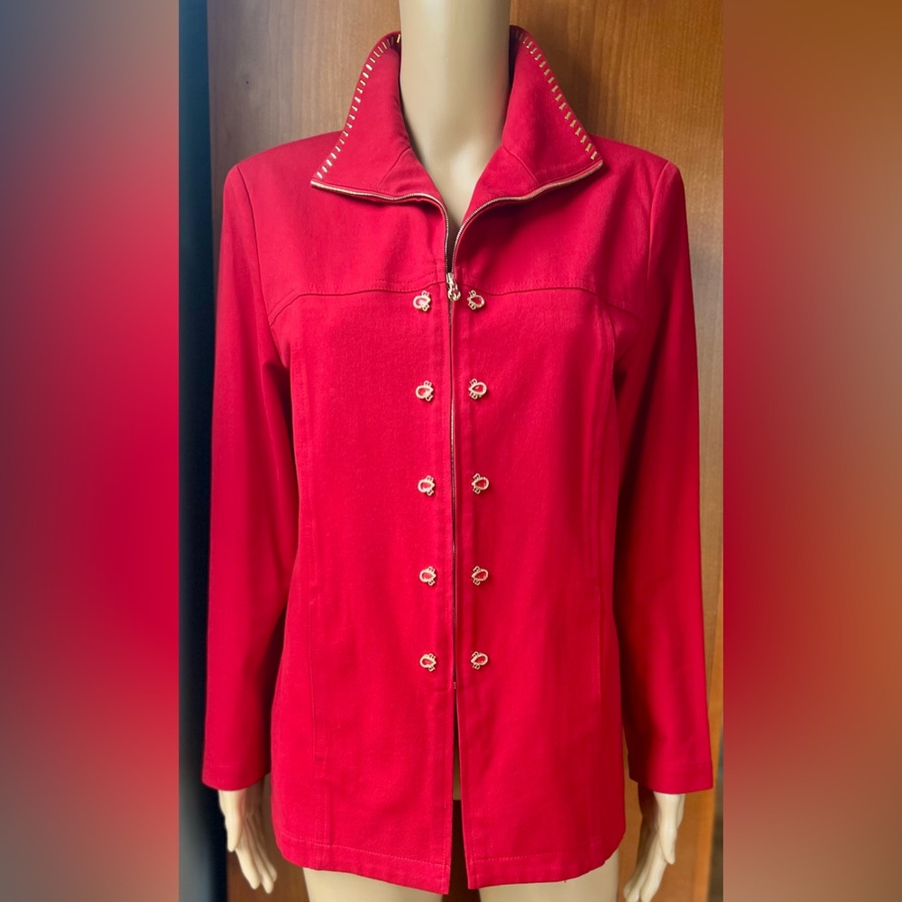 ST. JOHN SPORT Red & Gold Cotton Jacket Size P